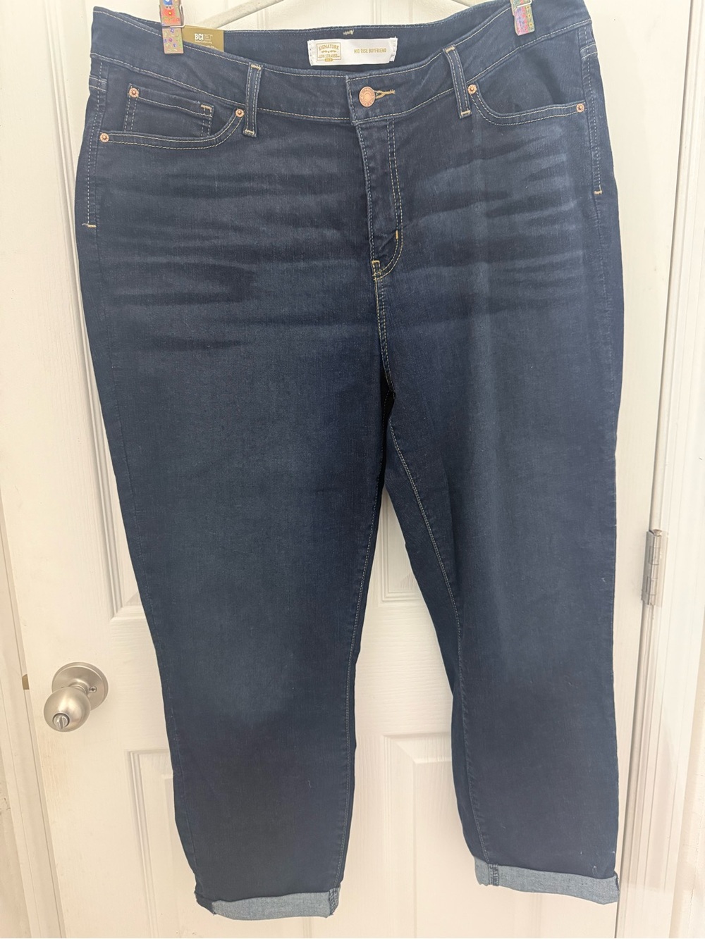 Signature by Levi Strauss MidRise Skim Dark Blue Boyfriend Jeans. Size 20.